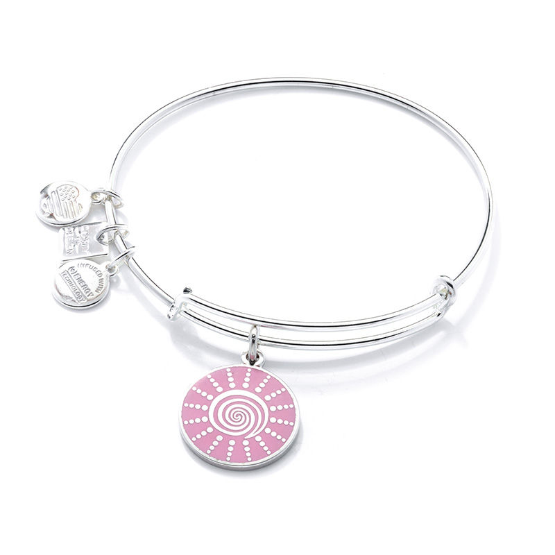 Alex and Ani Pink Epoxy Spiral Sun Charm Bangle in Brass with Silver Electroplate