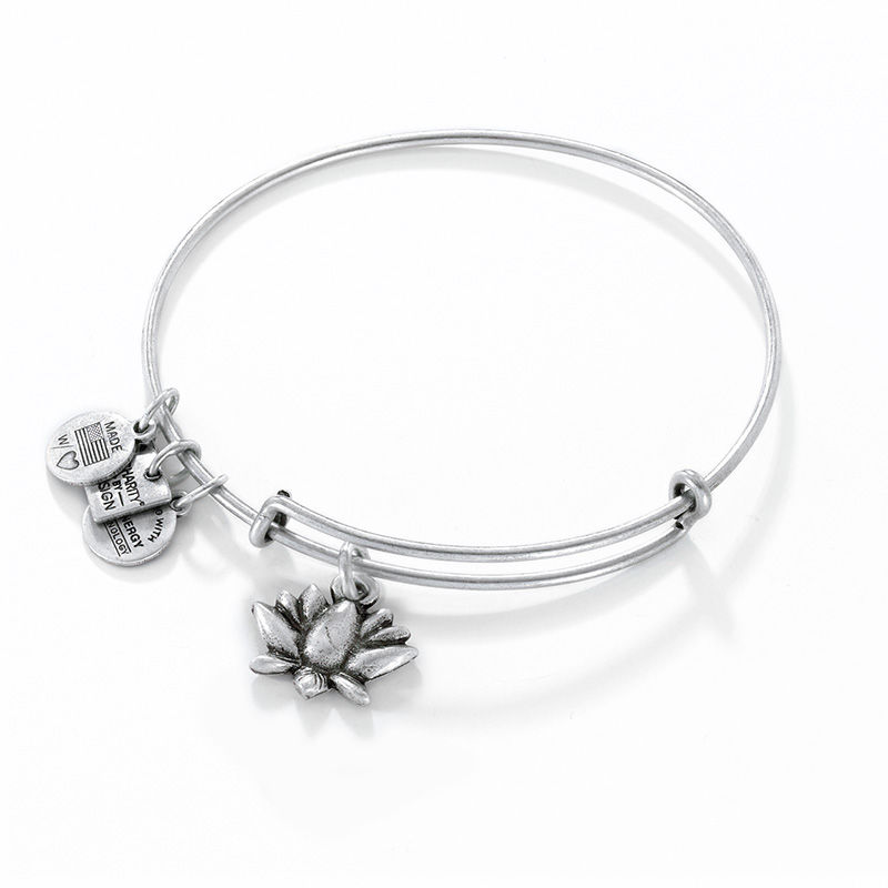 Main Image 1 of Alex and Ani Lotus Blossom Charm Bangle in Silver-Tone Brass