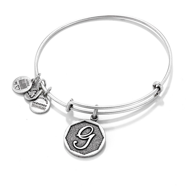 Alex and Ani Initial "G" Charm Bangle in Silver-Tone Brass