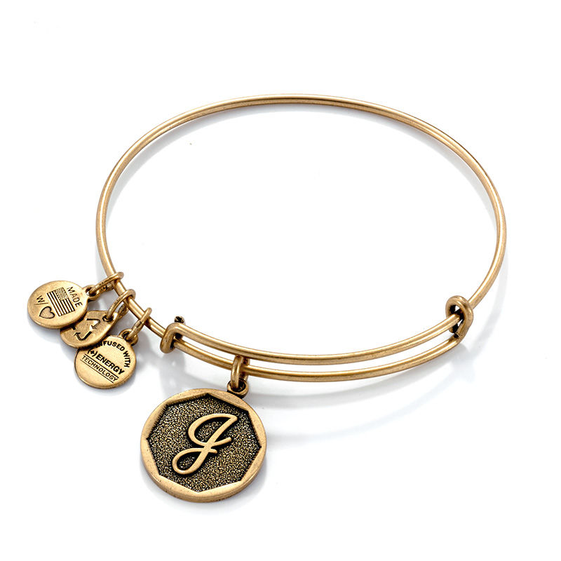 Main Image 1 of Alex and Ani Initial "J" Charm Bangle in Gold-Tone Brass