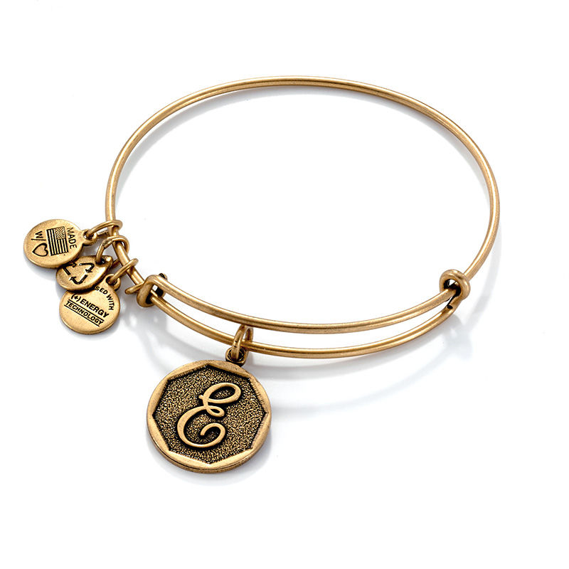 Alex and Ani Initial "E" Charm Bangle in Gold-Tone Brass