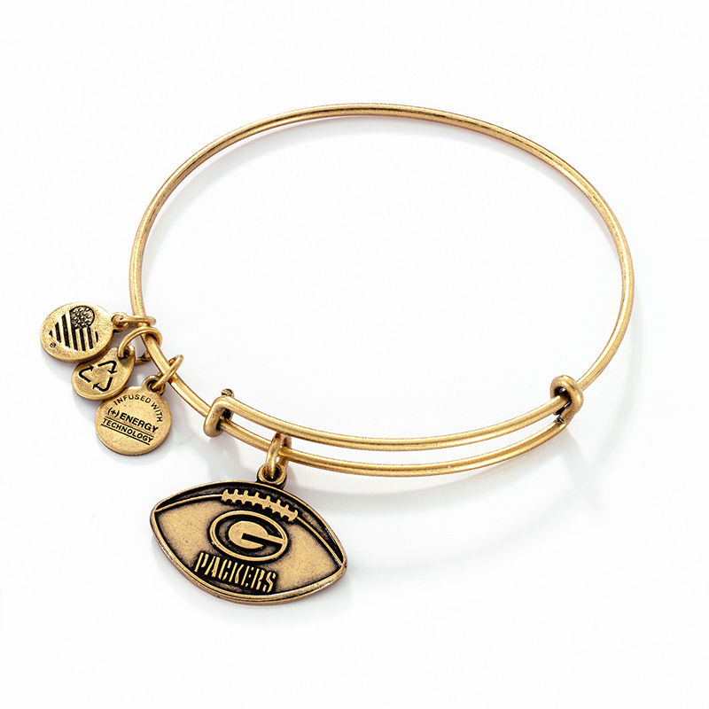 Main Image 1 of Alex and Ani Green Bay Packers Football Charm Bangle in Gold-Tone Brass