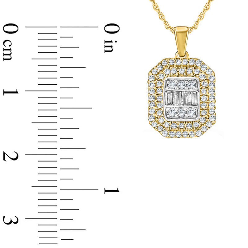 1/3 CT. T.W. Baguette and Round Multi-Diamond Octagon Frame Pendant in 10K Gold