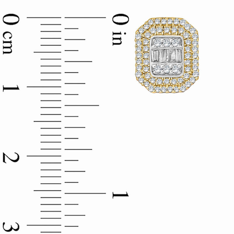 Main Image 2 of 1/2 CT. T.W. Baguette and Round Multi-Diamond Octagon Frame Stud Earrings in 10K Gold