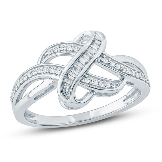 1/5 CT. T.w. Baguette and Round Diamond Crossover Ring in Sterling Silver