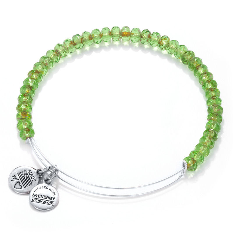 Main Image 1 of Alex and Ani Luminary Green Glass Beaded Bangle in Silver-Tone Brass