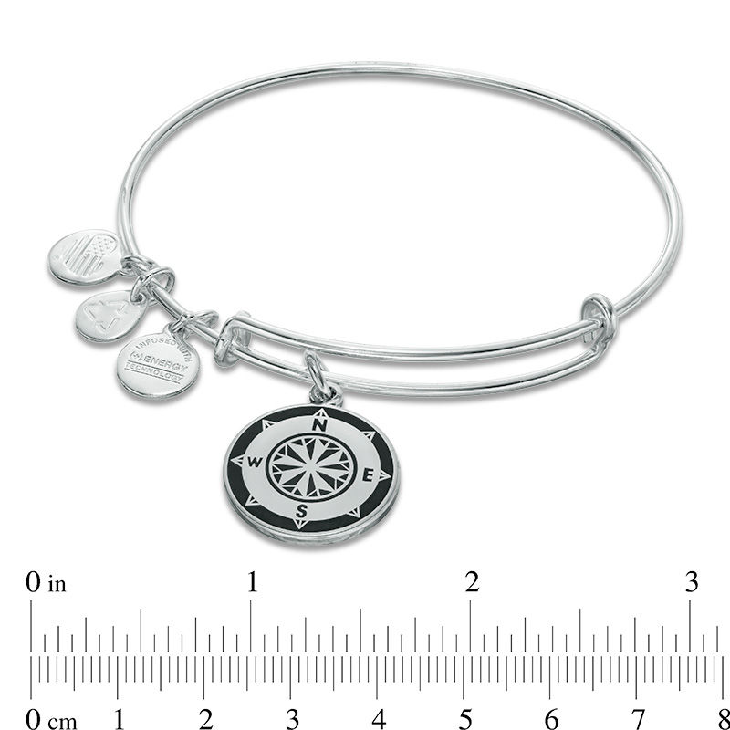 Main Image 2 of Alex and Ani Green Epoxy Compass Charm Bangle in Brass with Silver Electroplate