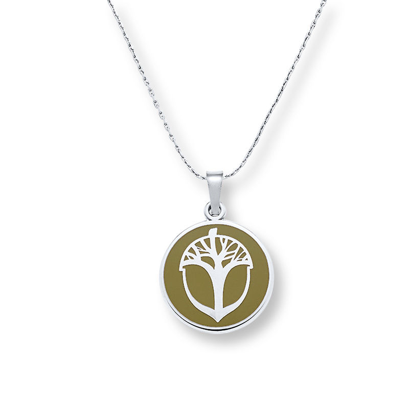 Main Image 1 of Alex and Ani Green Epoxy Unexpected Miracles Tree Adjustable Pull Chain Pendant in Silver-Tone Brass