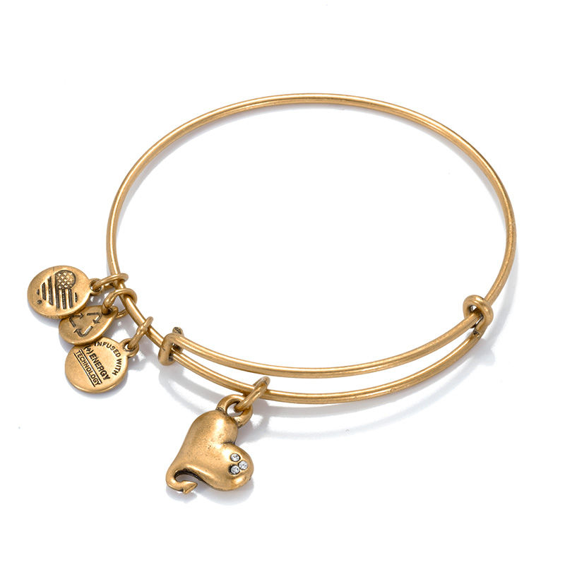 Main Image 1 of Alex and Ani Crystal Cupid's Heart Charm Bangle in Gold-Tone Brass