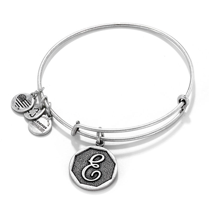 Main Image 1 of Alex and Ani Initial "E" Charm Bangle In Silver-Tone Brass