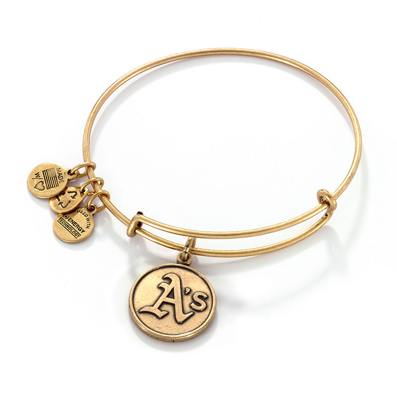 Main Image 1 of Alex and Ani Oakland Athletics Logo Charm Bangle in Gold-Tone Brass