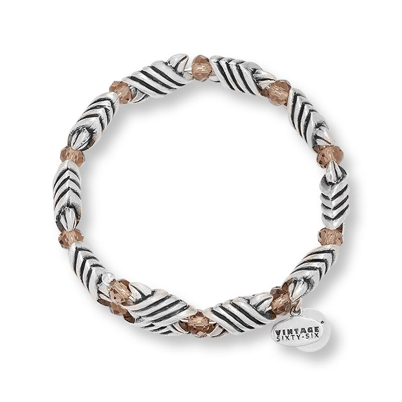 Main Image 1 of Alex and Ani Forest's Blessing Misty Morning Crystal and Beaded Wrap Bangle in Silver-Tone Brass