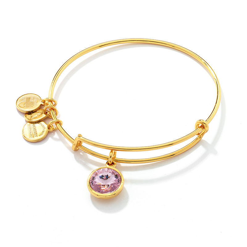 Main Image 1 of Alex and Ani Light Purple Crystal June Birthstone Charm Bangle in Brass with Gold Electroplate