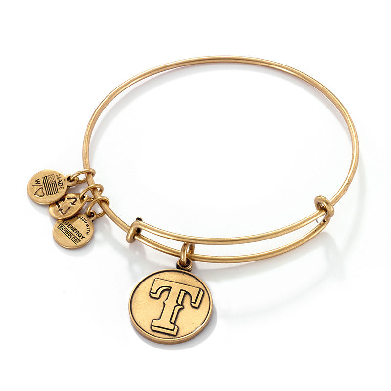 Main Image 1 of Alex and Ani Texas Rangers Logo Charm Bangle in Gold-Tone Brass