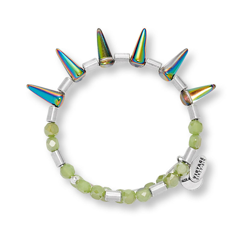 Alex and Ani Verdant Aura Depths of the Wild Beaded and Spike Wrap Bangle in Silver-Tone Brass