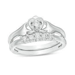 Claddagh Rings Zales T W Diamond Claddagh Bridal Set In 10k White Gold