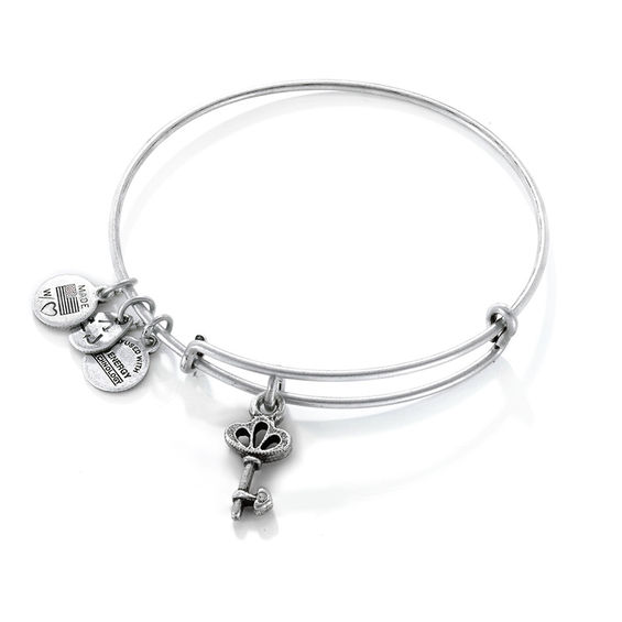 Alex and Ani Crystal Skeleton Key Charm Bangle in Silver-Tone Brass
