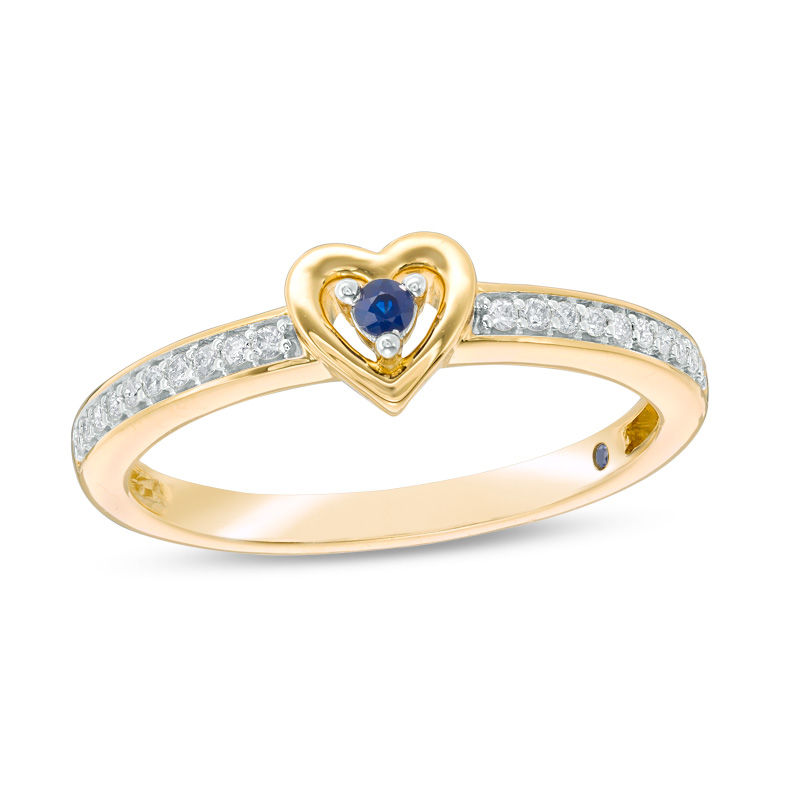 Main Image 1 of Cherished Promise Collection™ Blue Sapphire and 1/20 CT. T.W. Diamond Heart Frame Promise Ring in 10K Gold