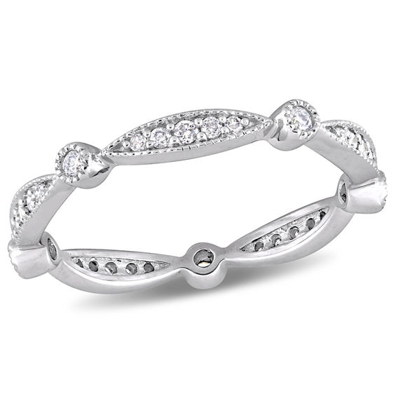 1 4 Ct T W Diamond Alternating Vintage Style Eternity Wedding Band T W Diamond Alternating Vintage Style Eternity Wedding Band In 10k