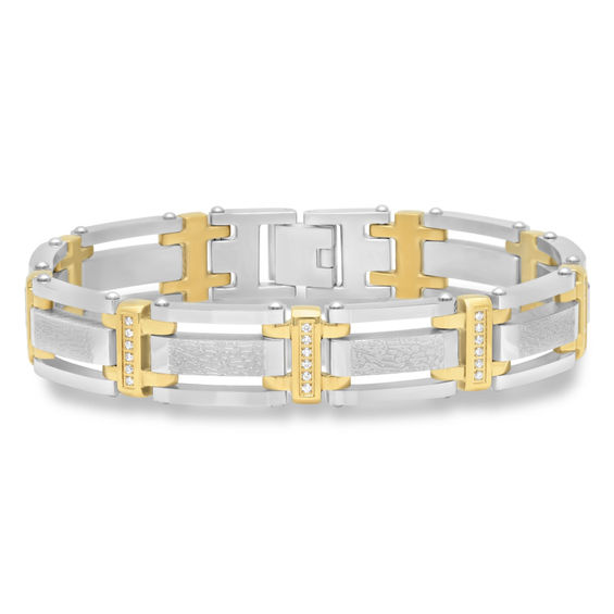 1/2 CT. T.w. Diamond Triple Row Link Bracelet in Two-Tone Stainless Steel - 8.5"