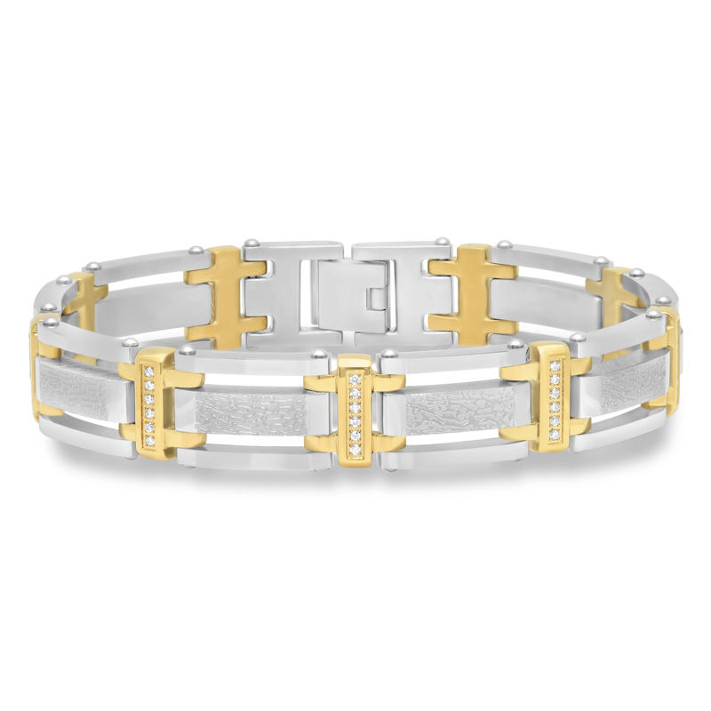 Men's 1/2 CT. T.W. Diamond Triple Row Link Bracelet in Two-Tone Stainless Steel - 8.5"