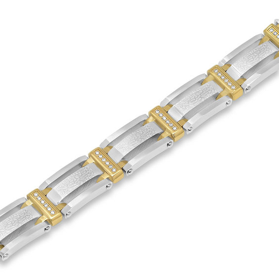 1/2 CT. T.w. Diamond Triple Row Link Bracelet in Two-Tone Stainless Steel - 8.5"