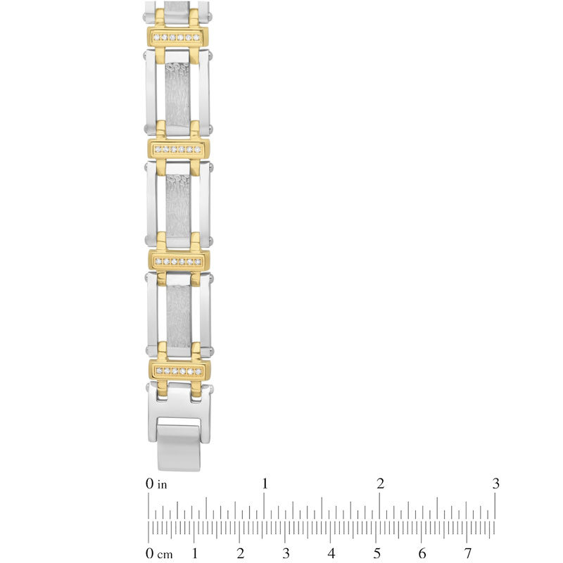 Main Image 3 of 1/2 CT. T.W. Diamond Triple Row Link Bracelet in Two-Tone Stainless Steel - 8.5"