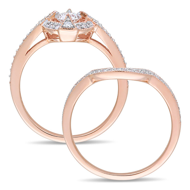 3/4 CT. T.W. Diamond Frame VintageStyle Bridal Set in 10K Rose Gold