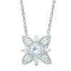 Thumbnail Image 0 of Aquamarine and 1/20 CT. T.W. Diamond Flower Necklace in Sterling Silver