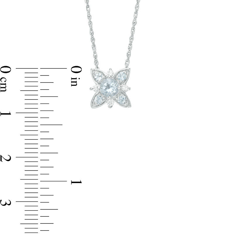 Aquamarine and 1/20 CT. T.W. Diamond Flower Necklace in Sterling Silver