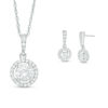 Lab-Created White Sapphire Frame Pendant And Drop Earrings Set In Sterling Silver