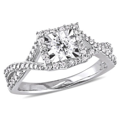 AFFY Round Cut White Cubic Zirconia Solitaire Engagement Ring in 925 Sterling Silver 5.00 cttw 