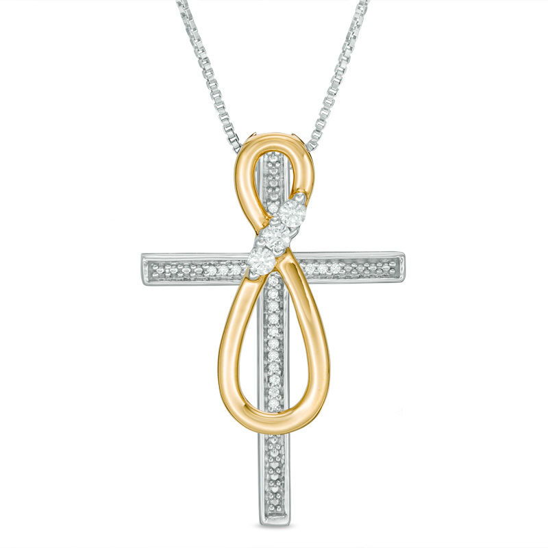 Main Image 1 of Convertibilities 1/10 CT. T.W. Diamond Infinity Cross Three-in-One Pendant in Sterling Silver and 10K Gold