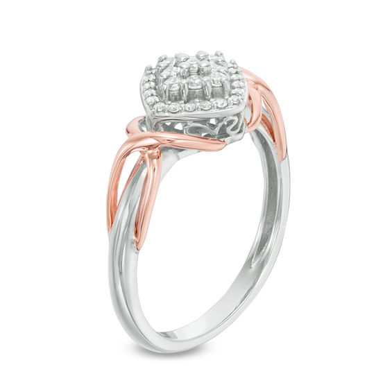 1/4 CT. T.w. Composite Diamond Tilted Cushion Frame "X"-Sides Ring in 10K Two-Tone Gold