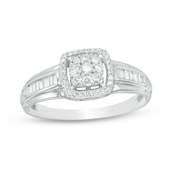 1/3 CT. T.w. Composite Diamond Cushion Frame Ring in 10K White Gold