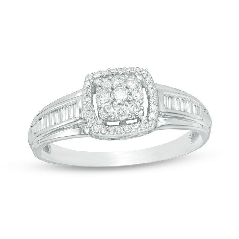 1/3 CT. T.W. Composite Diamond Cushion Frame Ring in 10K White Gold