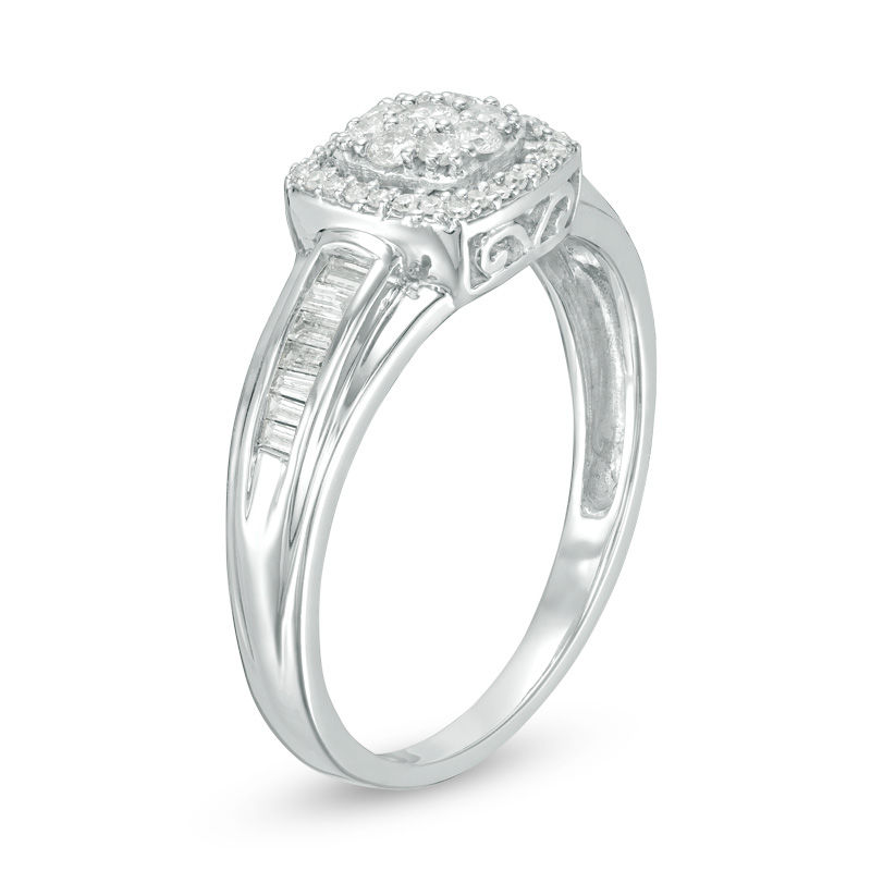 1/3 CT. T.W. Composite Diamond Cushion Frame Ring in 10K White Gold