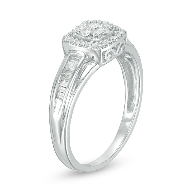 Main Image 2 of 1/3 CT. T.W. Composite Diamond Cushion Frame Ring in 10K White Gold