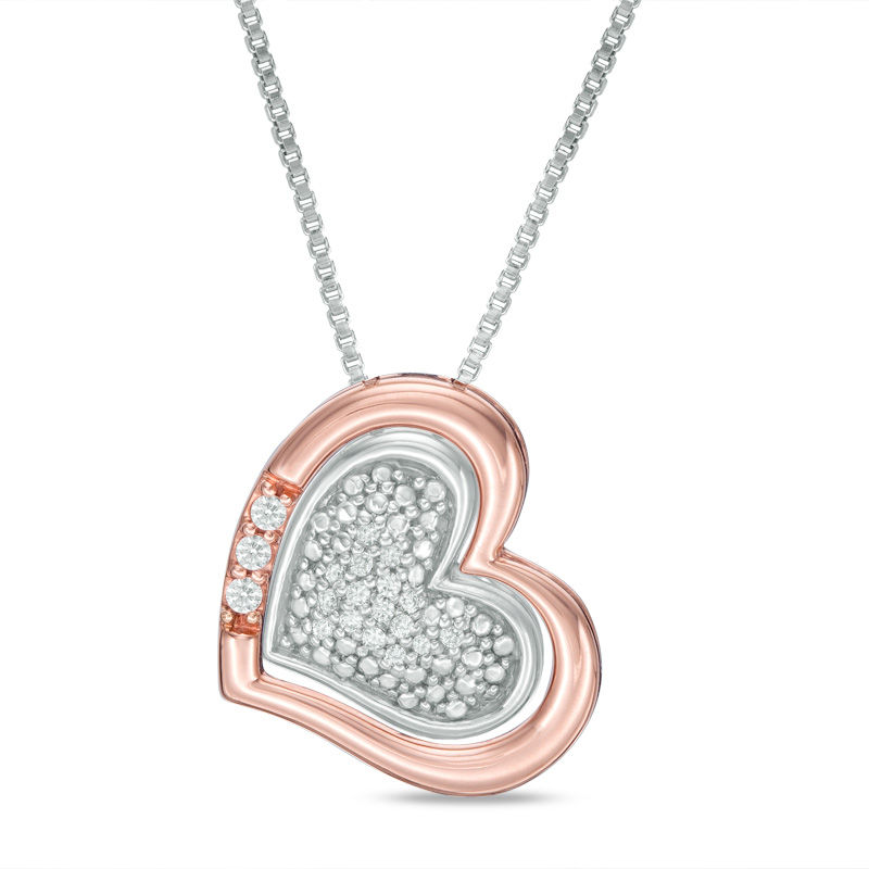 Main Image 1 of Convertibilities 1/15 CT. T.W. Diamond Heart Three-in-One Pendant in Sterling Silver and 10K Rose Gold