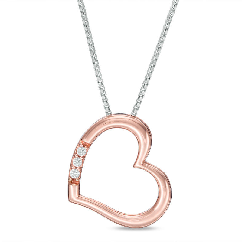 Main Image 3 of Convertibilities 1/15 CT. T.W. Diamond Heart Three-in-One Pendant in Sterling Silver and 10K Rose Gold