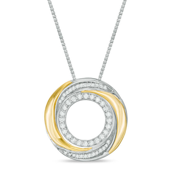 Convertibilities 1/6 CT. T.w. Diamond Swirl Circle Three-in-One Pendant in Sterling Silver and 10K Gold