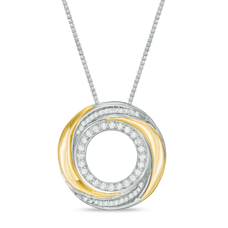 Main Image 1 of Convertibilities 1/6 CT. T.W. Diamond Swirl Circle Three-in-One Pendant in Sterling Silver and 10K Gold
