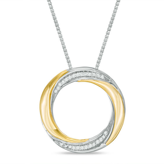 Convertibilities 1/6 CT. T.w. Diamond Swirl Circle Three-in-One Pendant in Sterling Silver and 10K Gold