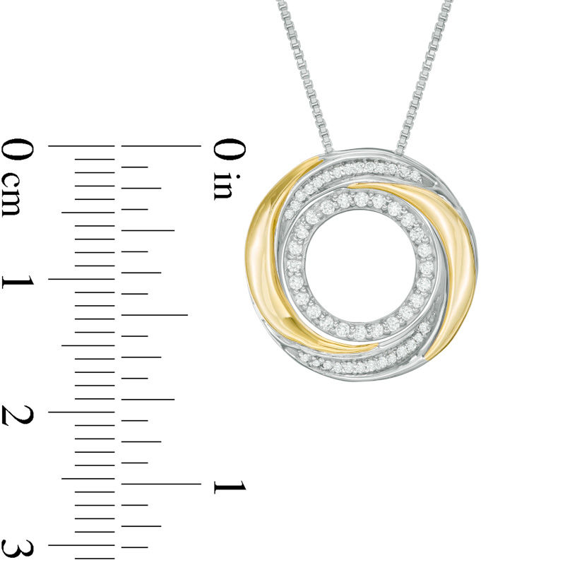 Main Image 4 of Convertibilities 1/6 CT. T.W. Diamond Swirl Circle Three-in-One Pendant in Sterling Silver and 10K Gold