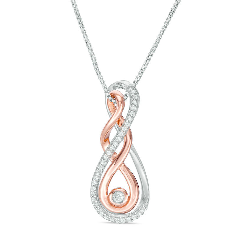 Main Image 1 of Convertibilities 1/8 CT. T.W. Diamond Double Infinity Three-in-One Pendant in Sterling Silver and 10K Rose Gold