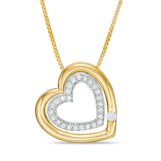 Convertibilities 1/10 CT. T.w. Diamond Heart Three-in-One Pendant in Sterling Silver and 10K Gold