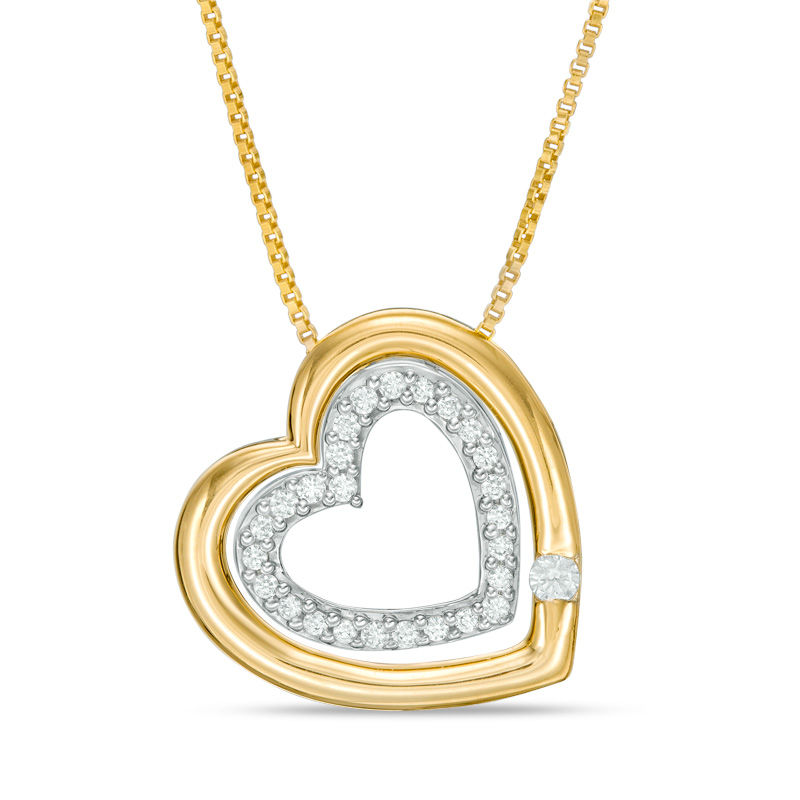 Convertibilities 1/10 CT. T.W. Diamond Heart Three-in-One Pendant in Sterling Silver and 10K Gold
