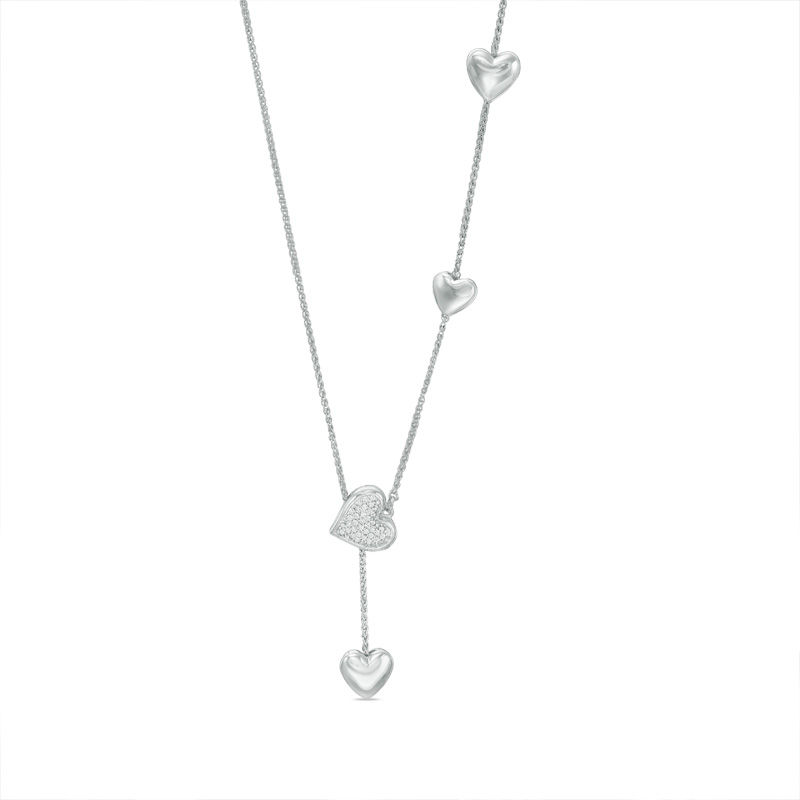 Main Image 1 of 1/10 CT. T.W. Diamond Heart Lariat Bolo Necklace in Sterling Silver - 26"