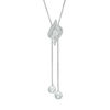 Thumbnail Image 1 of 1/15 CT. T.W. Diamond Three Stone Flame Lariat Bolo Necklace in Sterling Silver - 26"
