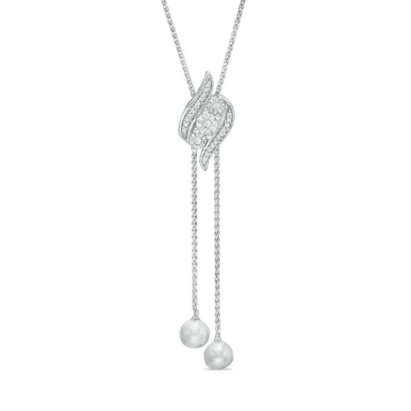 Main Image 1 of 1/15 CT. T.W. Diamond Three Stone Flame Lariat Bolo Necklace in Sterling Silver - 26"